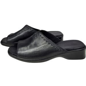 Munro Aruba Black Leather Slide Sandals Comfort Footbed Casual‎ Classic Summer